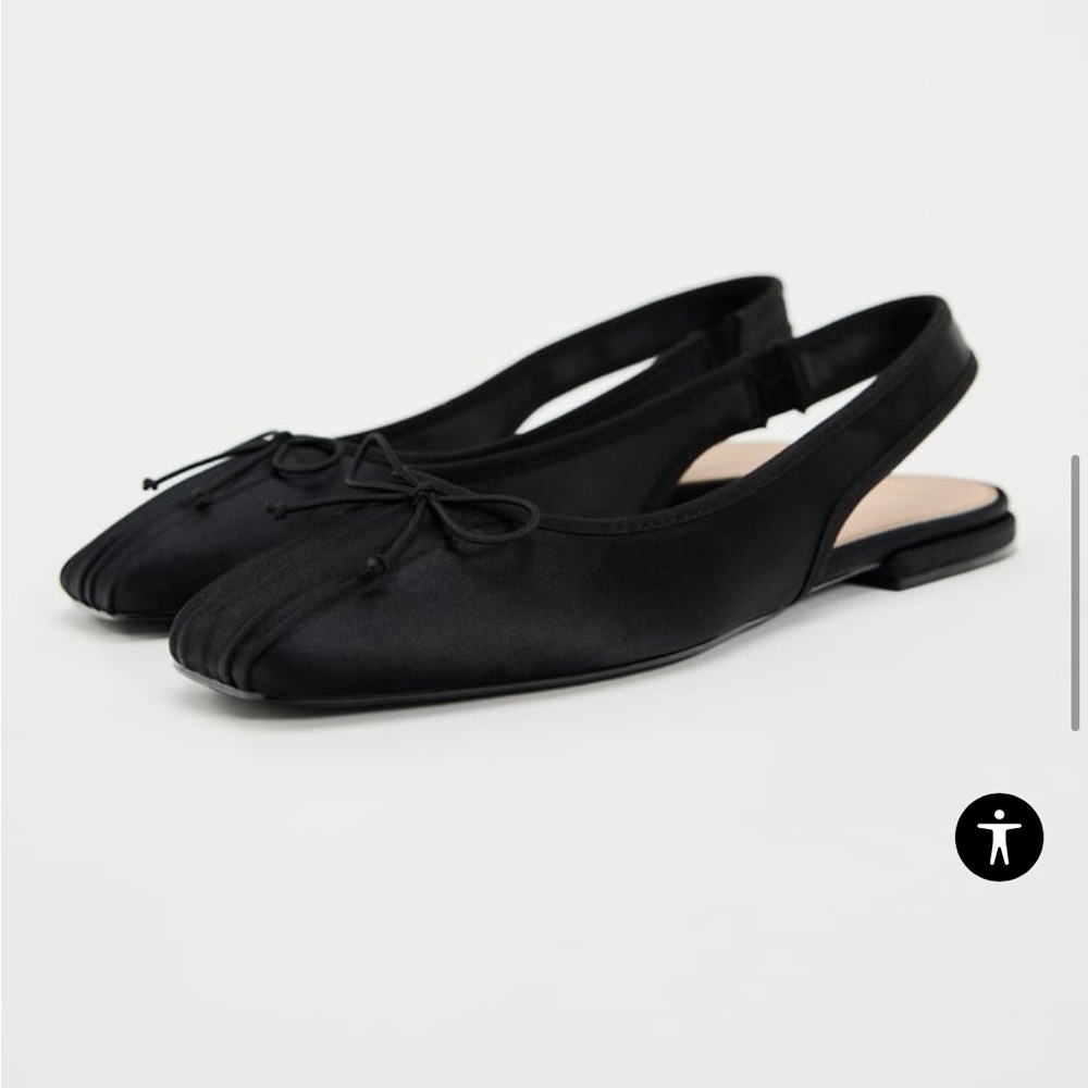 Zara Satin Effect Flats with Bow - Size 37